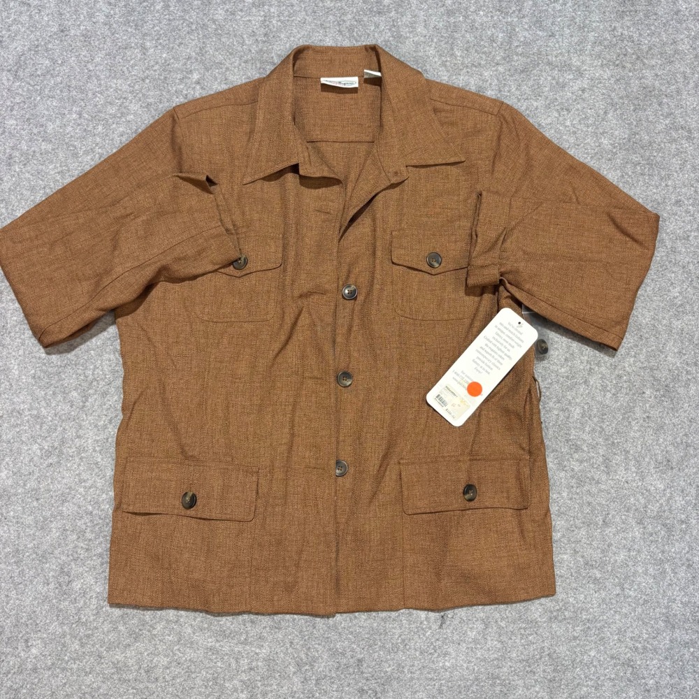 Patchington Petite Women Brown Safari Shirt Jacket 4 Pocket Button Front 16P NWT